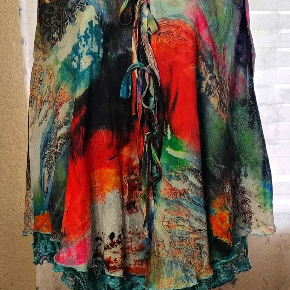 Faratelli Multi-colored Women's XL Artsy Sleevely Flowy Layered Top - Picture 2 of 10